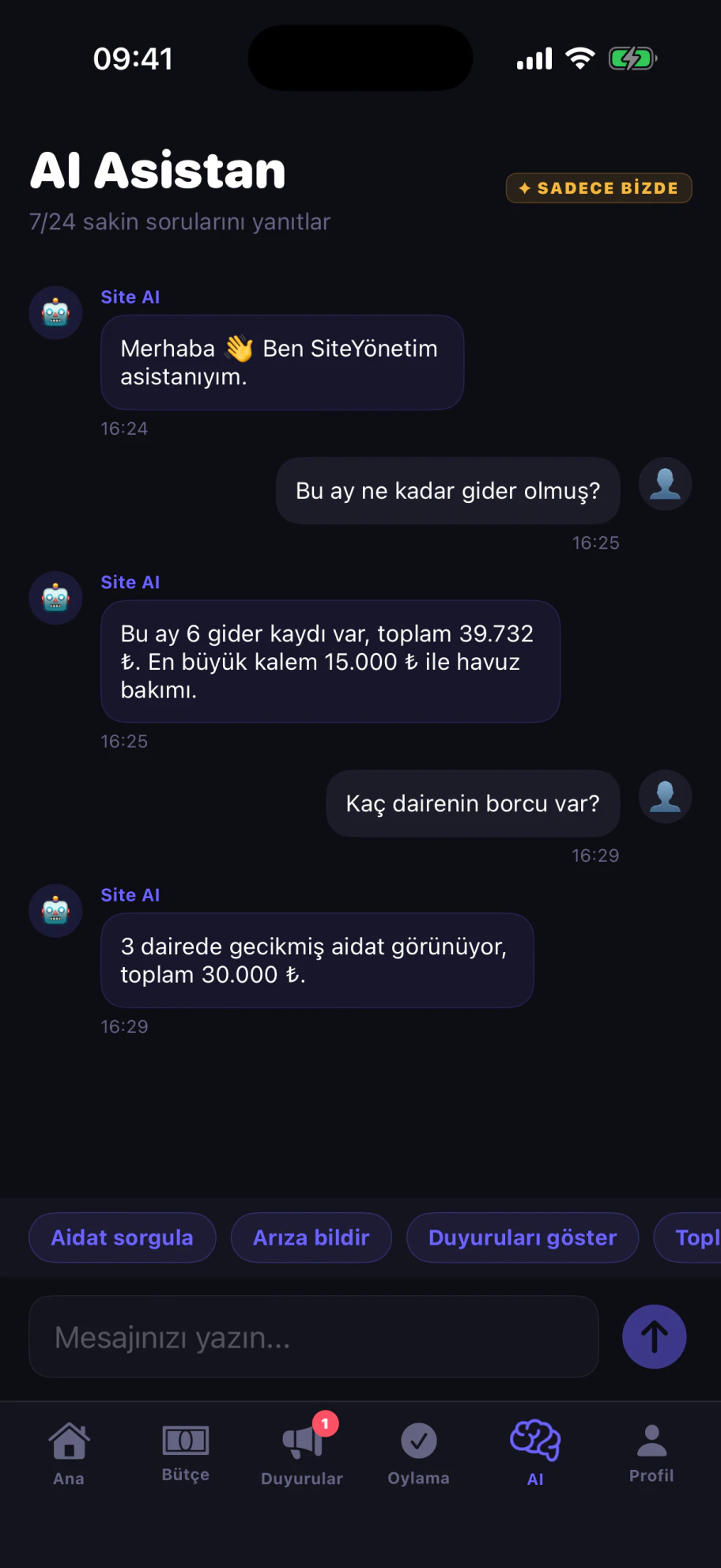 Yapay zekâ asistanı ekranı
